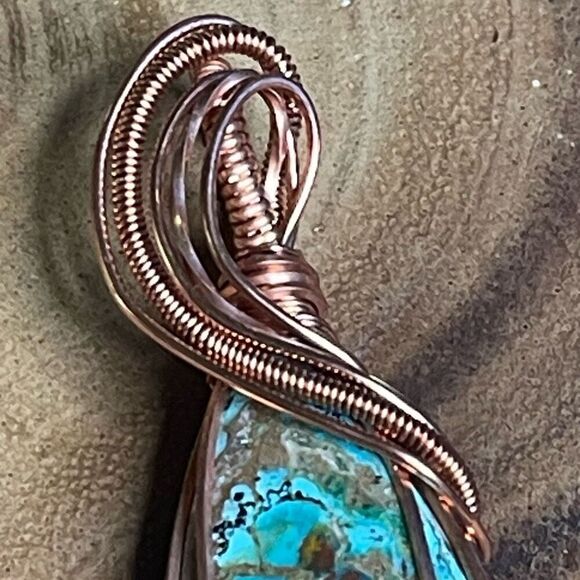 Wire wrapped shattuckite pendant handmade artisan  copper hand crafted - Picture 5 of 7